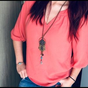 Coral Salmon V neck top